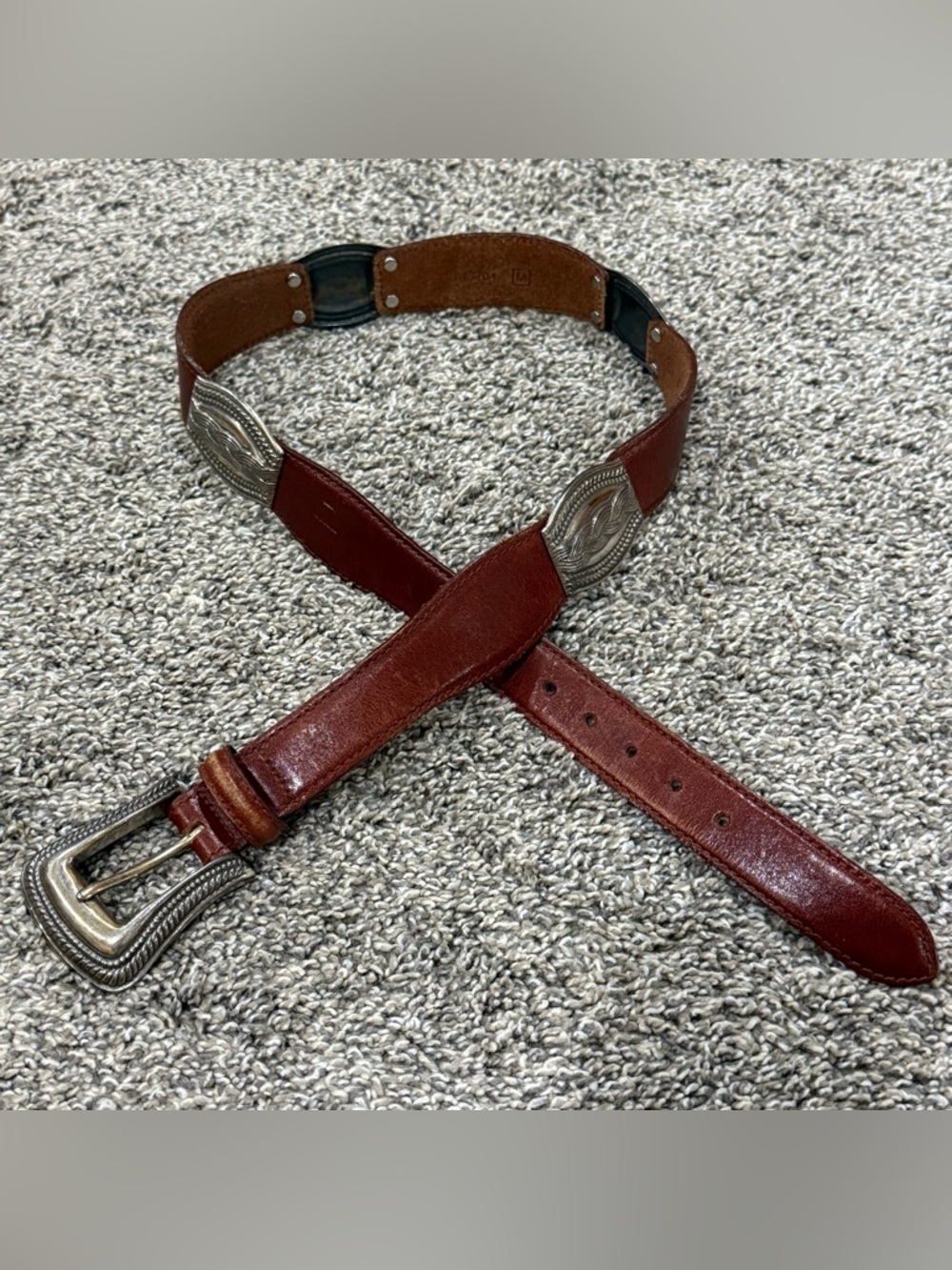 Fossil Brown Leather Belt with Silver-Tone Conchos - Picture 2 of 7